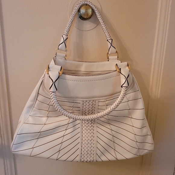 Cole Haan Cream Leather Woven Satchel - Picture 6 of 11